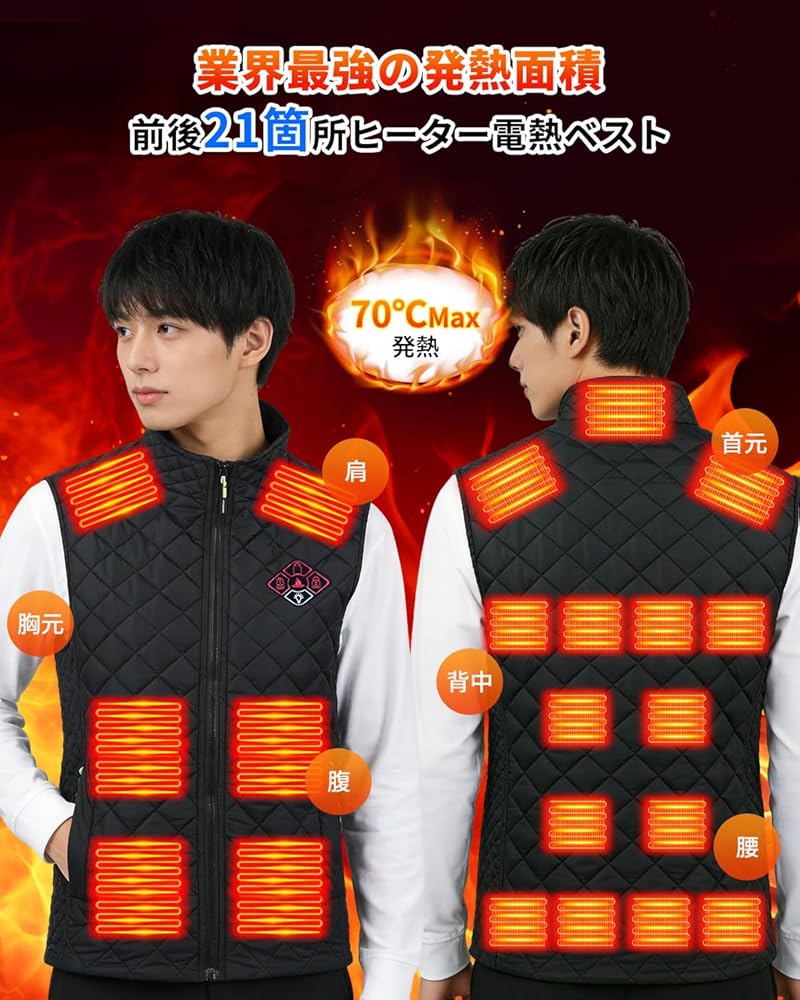 Amazon | [BOACE] 電熱ベスト【30000mAhバッテリー付き＆全方位21箇所