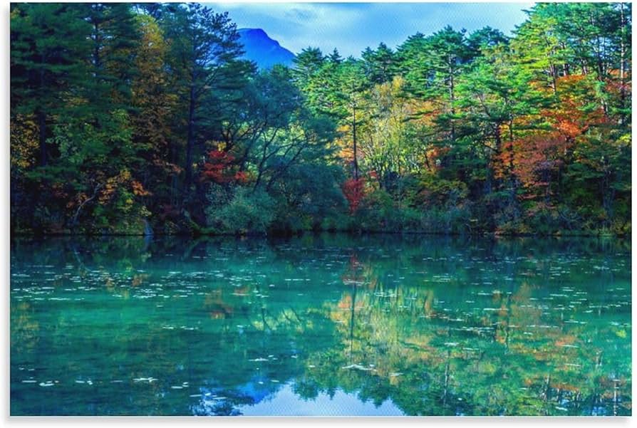 Amazon.co.jp: 絵画 福島県 毘沙門沼五色沼湖沼群の秋インテリア 絵画