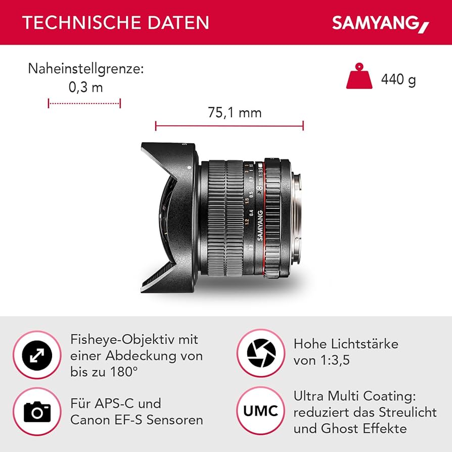 Amazon.com : SAMYANG 8 mm f/3.5 UMC CS II fisheye Lens - for Canon