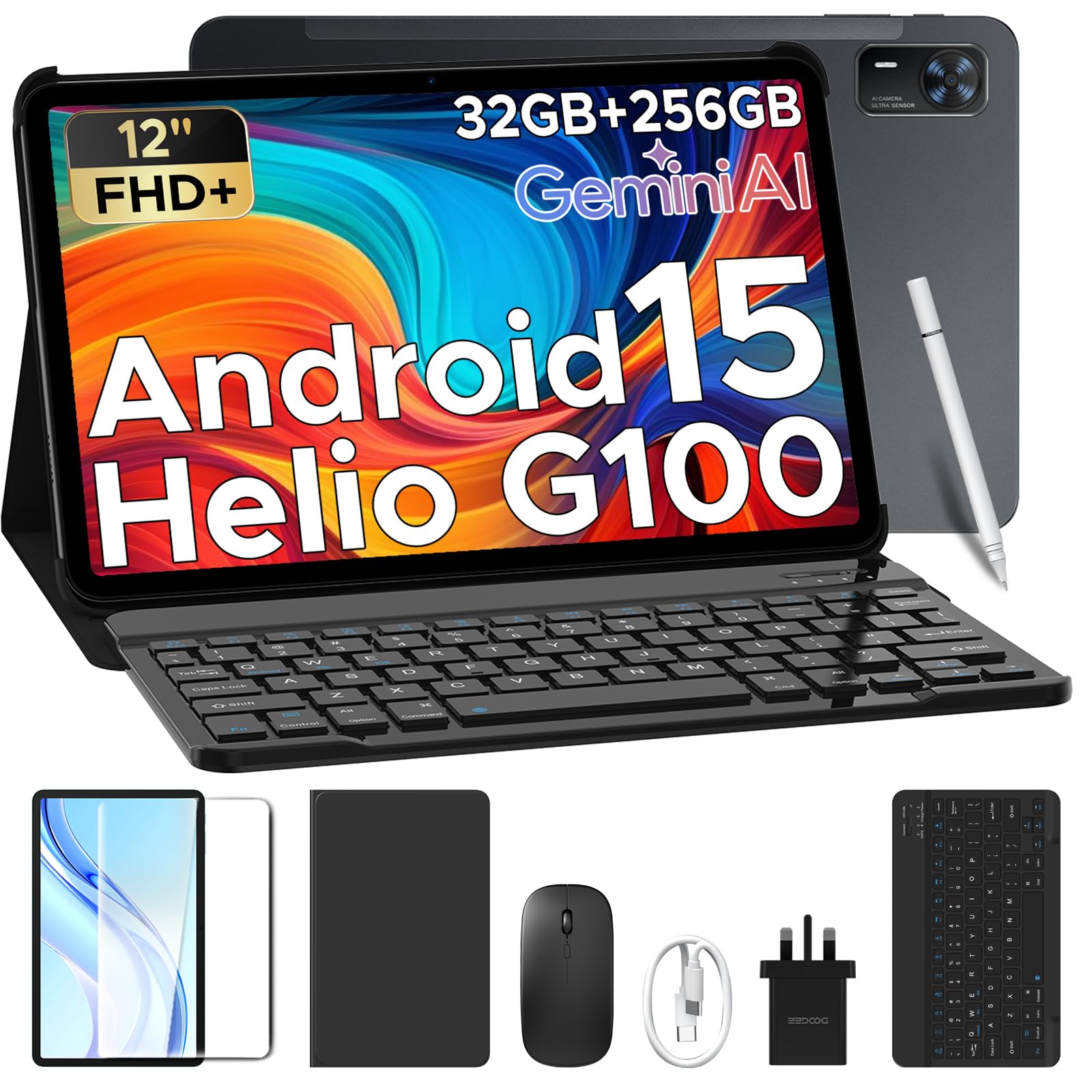 DOOGEE Tab E3+ Tablet with Keyboard, Helio G100 Android Tablets 12