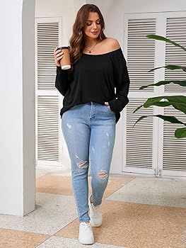 SOLY HUX Women's Plus Size Off The Shoulder Tops Long Sleeve