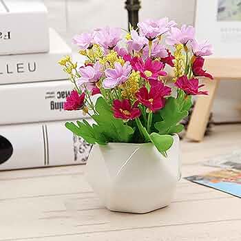 Amazon｜造花 コスモス ひまわり ローズ セラミック花瓶付き かわいい