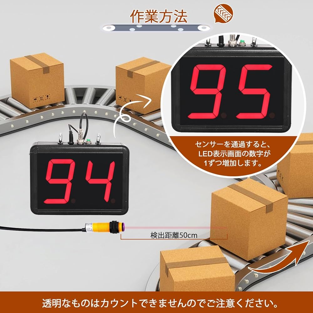 Amazon | JIAWANSHUNデジタル赤LEDカウンター 自動カウンター 数取り器