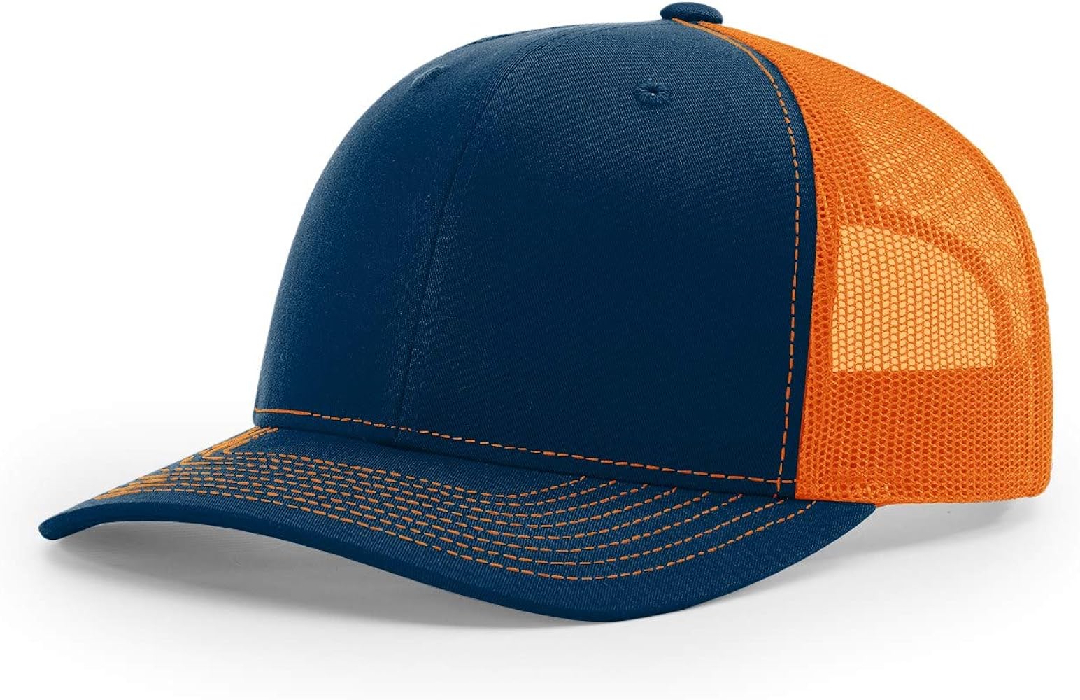 Richardson 112 Mesh Back Trucker Cap Snapback Hat, Navy/Orange at