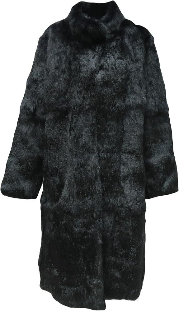 Annsirgra Women's Genuine Rabbit Fur Coat Long Winter Black Jacket