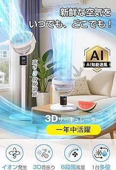 Amazon | サーキュレーター 扇風機 DCモーター 3D 首振り 360°【2025年