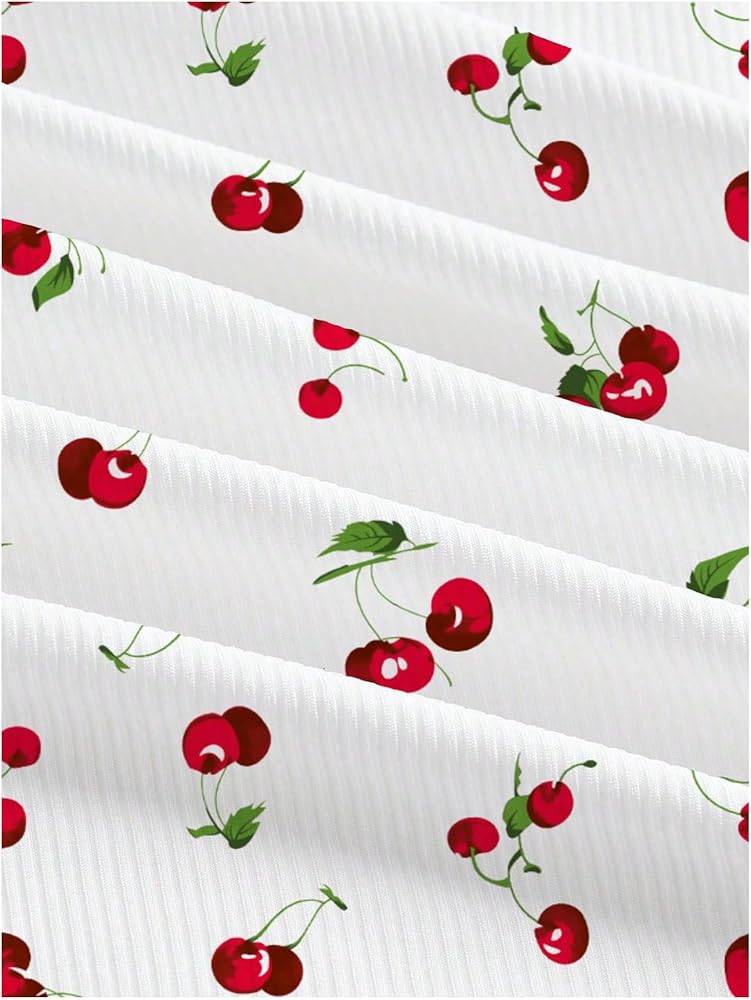 WDIRARA Women's Plus Size Cherry Print Tube Tops Lace Trim Ruched