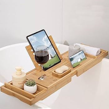 Amazon.com: XcE Bamboo Bathtub Caddy Tray - Expandable to 41