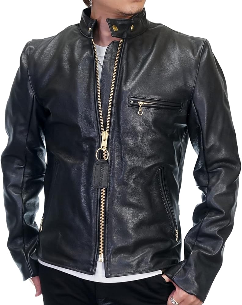 Amazon | [バンソン] モデルBタイプ 立ち襟 シングルライダース レザー