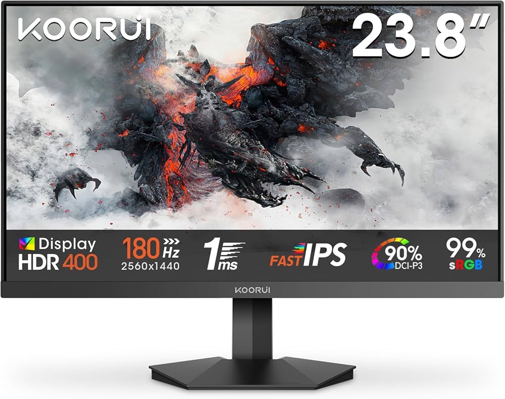 KOORUI G2421V 24 Inch Gaming Monitor,180Hz, Fast IPS, QHD 1440P