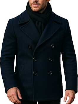 Leather Jacketz Men's Dark Navy Blue Pea Wool Coat - Winter Wool