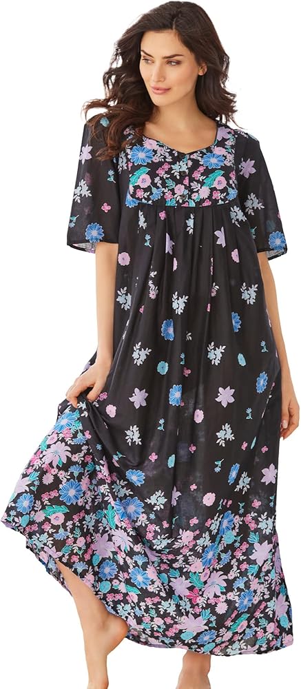 Only Necessities Plus Size Petite Bib Front Lounger - M, Black