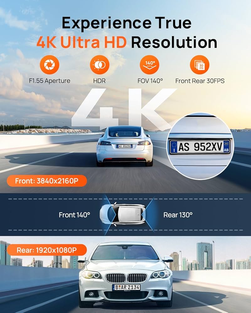 70mai 4K Dash Cam Front and Rear, Built in Wi-Fi 6 & GPS Car