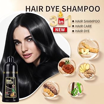 RILSIC Black Hair Dye Shampoo 3 in 1, 500ML Instant Hair Color