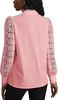 Rooscier Women's Lace Crochet Mock Neck Long Sleeve Button Elegant