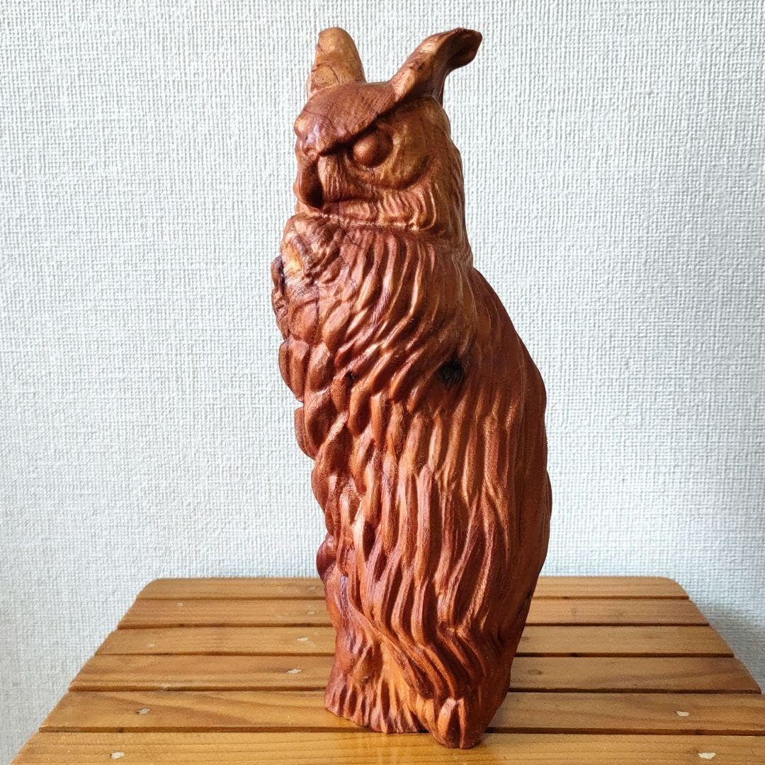 Amazon.co.jp: 威風堂々 フクロウ 梟 ミミズク 木彫り 置物 木製 彫刻