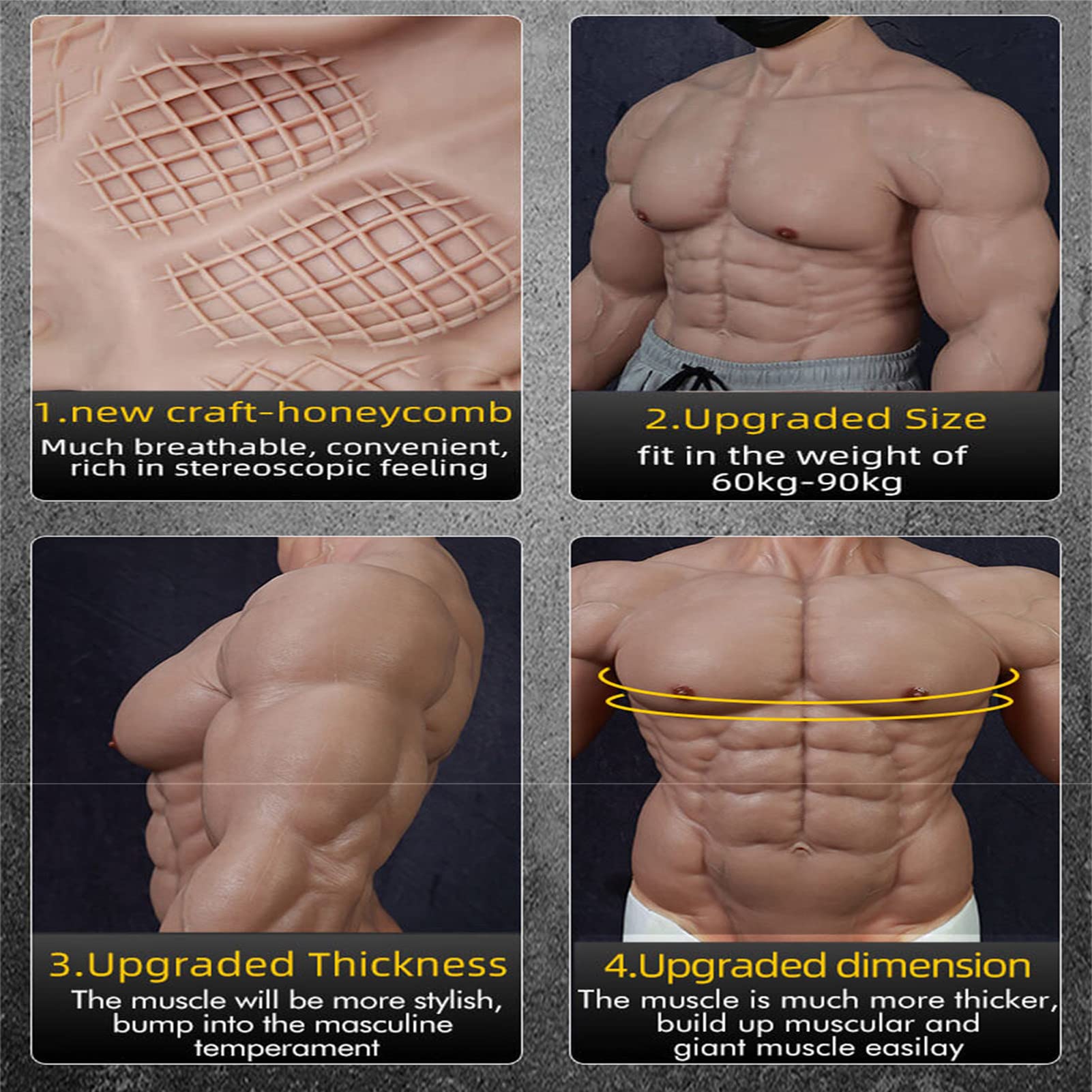 Amazon.co.jp: シリコンマッスルチェストリアルなハーフボディスーツ