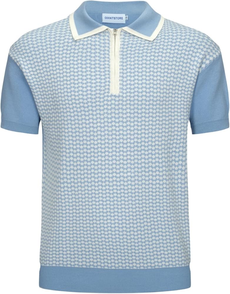 Amazon.com: OXKNIT Men's Zipper Retro Polo Shirt Textured Casual