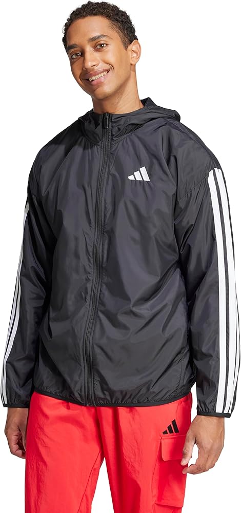 adidas Men's Essentials 3-Stripes Sportswear Windbreaker, Black