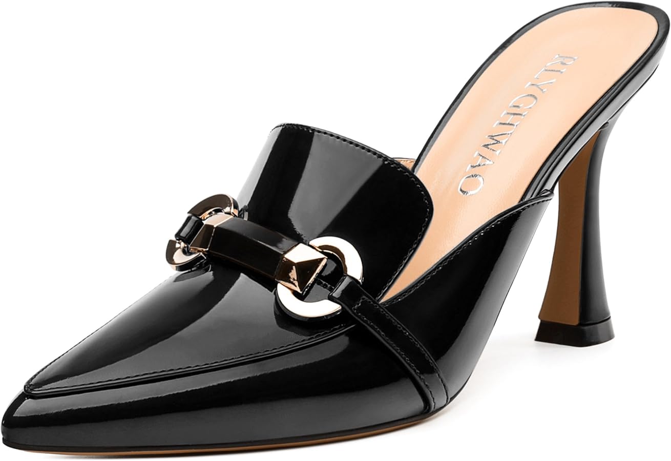 Amazon.com | RLYGHWAO Women's Mules with Heels, Pointed Closed Toe