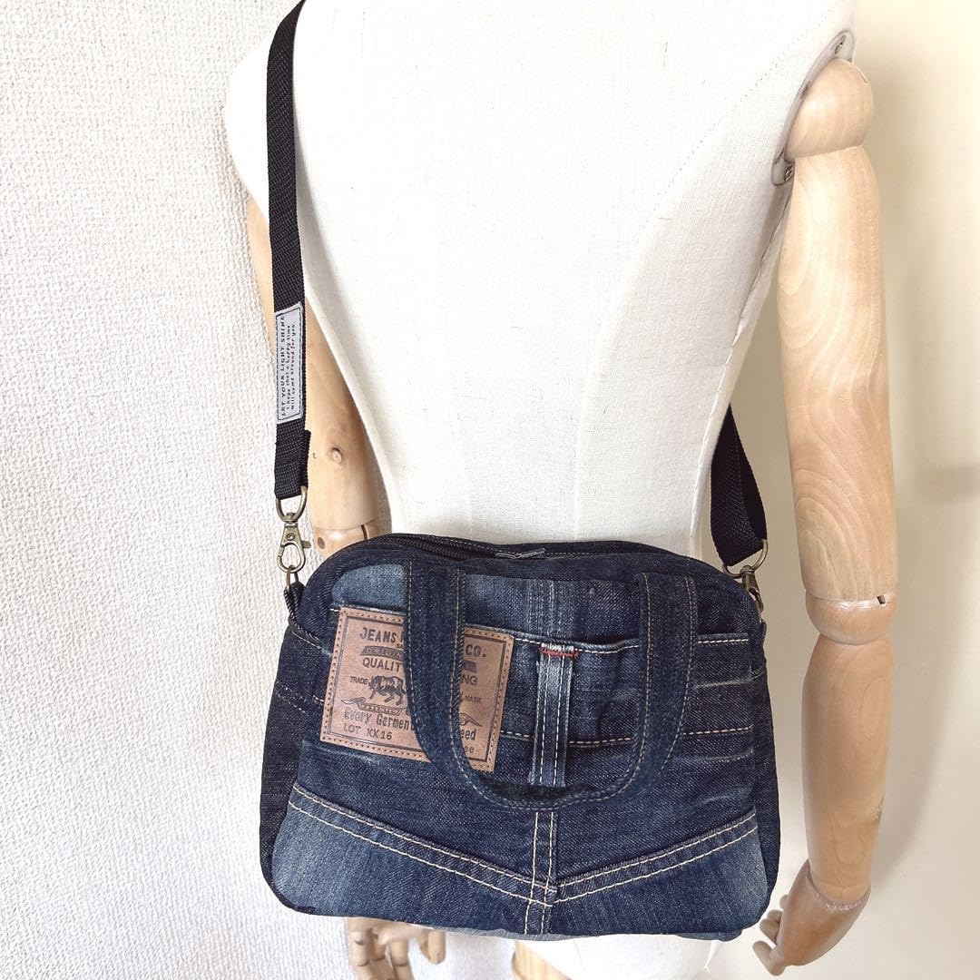 Amazon.co.jp: ショルダーベルト付きデニムリメイクミニボストンバッグ