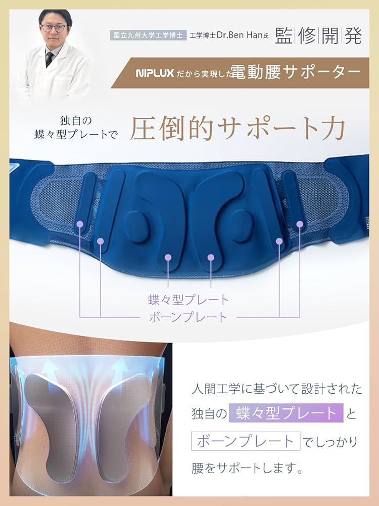 Amazon.co.jp: NIPLUX 電動 腰サポーター 腰 温熱 振動 蝶々型