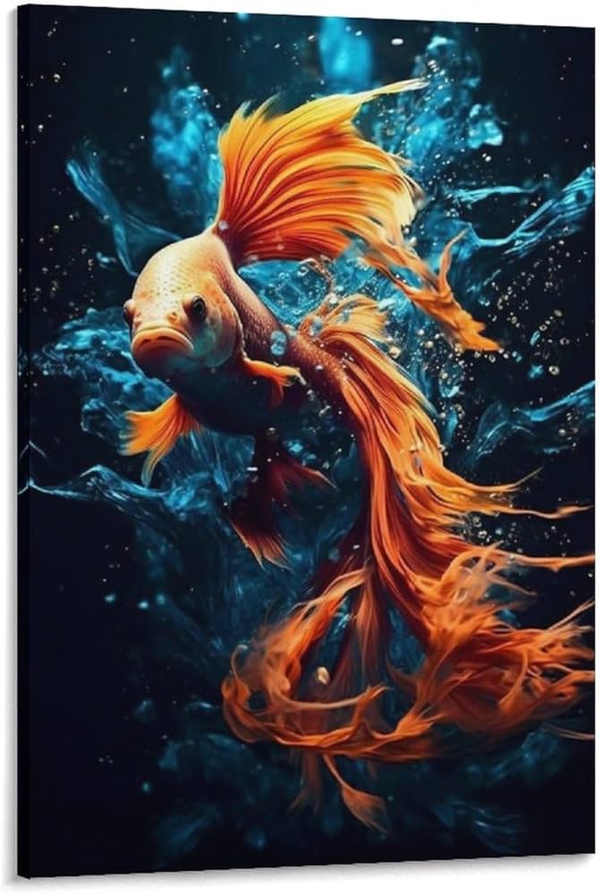 Amazon.co.jp: 絵画 水の中を泳ぐ怒っているベタの魚インテリア 絵画