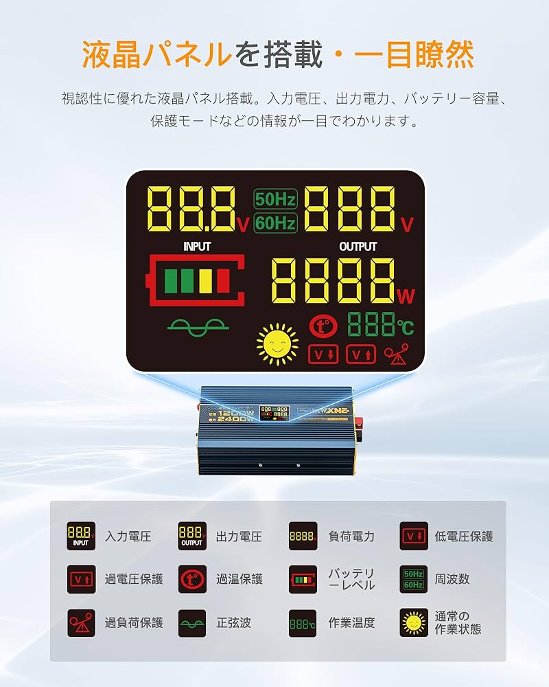 Amazon.co.jp: MWXNE インバーター 正弦波 12v 100v 1200w 最大2400W