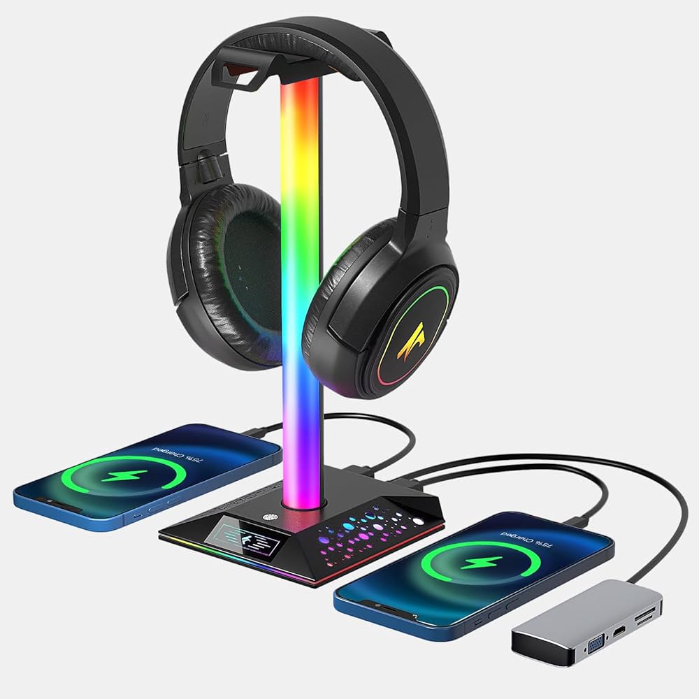 Amazon.co.jp: ゲーミングヘッドホンスタンド PCアクセサリー - RGB