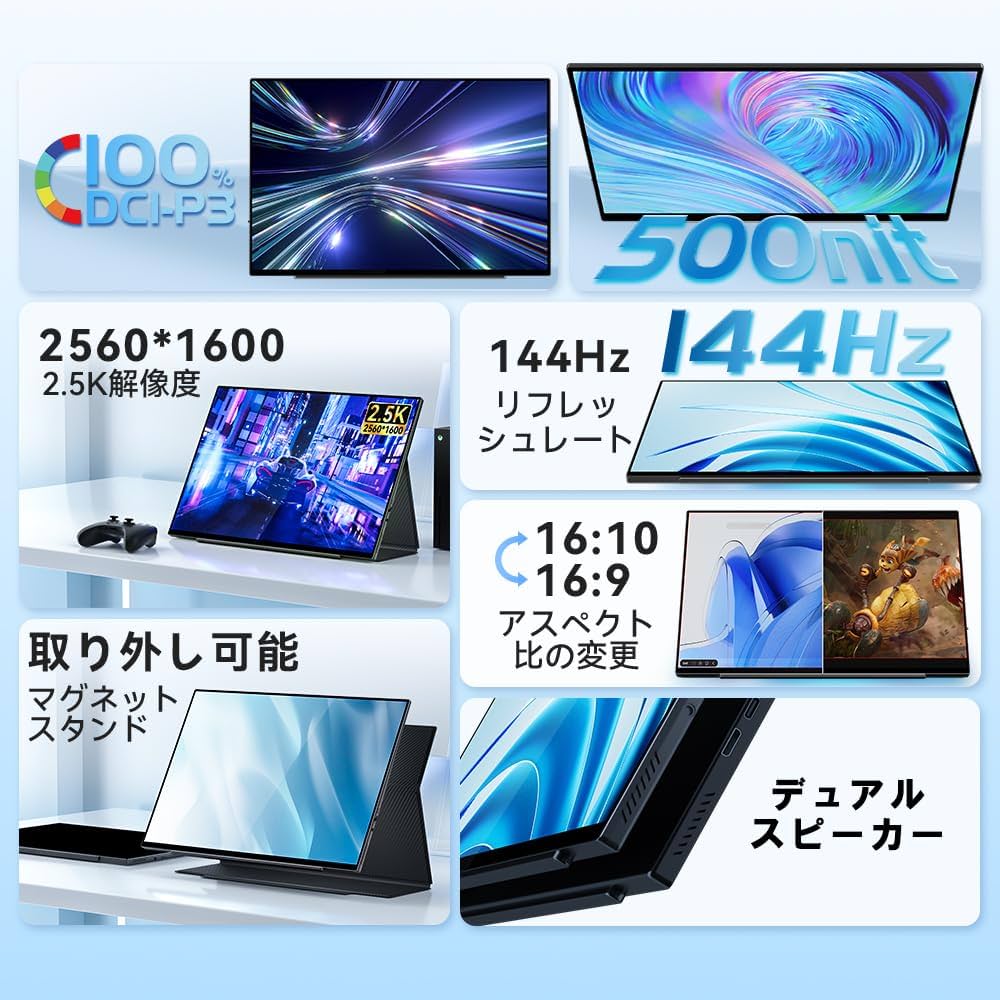 Amazon.co.jp: LANMEY モバイルモニター 16インチ 144Hz 2.5K QHD IPS