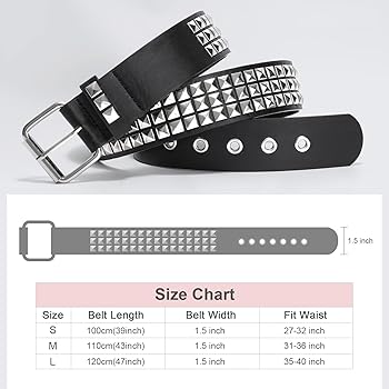 Punk Rivet Studded Belt Goth Row Pyramid Square Bead PU Leather