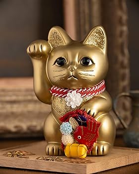 Amazon.co.jp: ご縁猫 和楽 めで鯛(M-SIZE 金 Gold）右手あげ/陶器