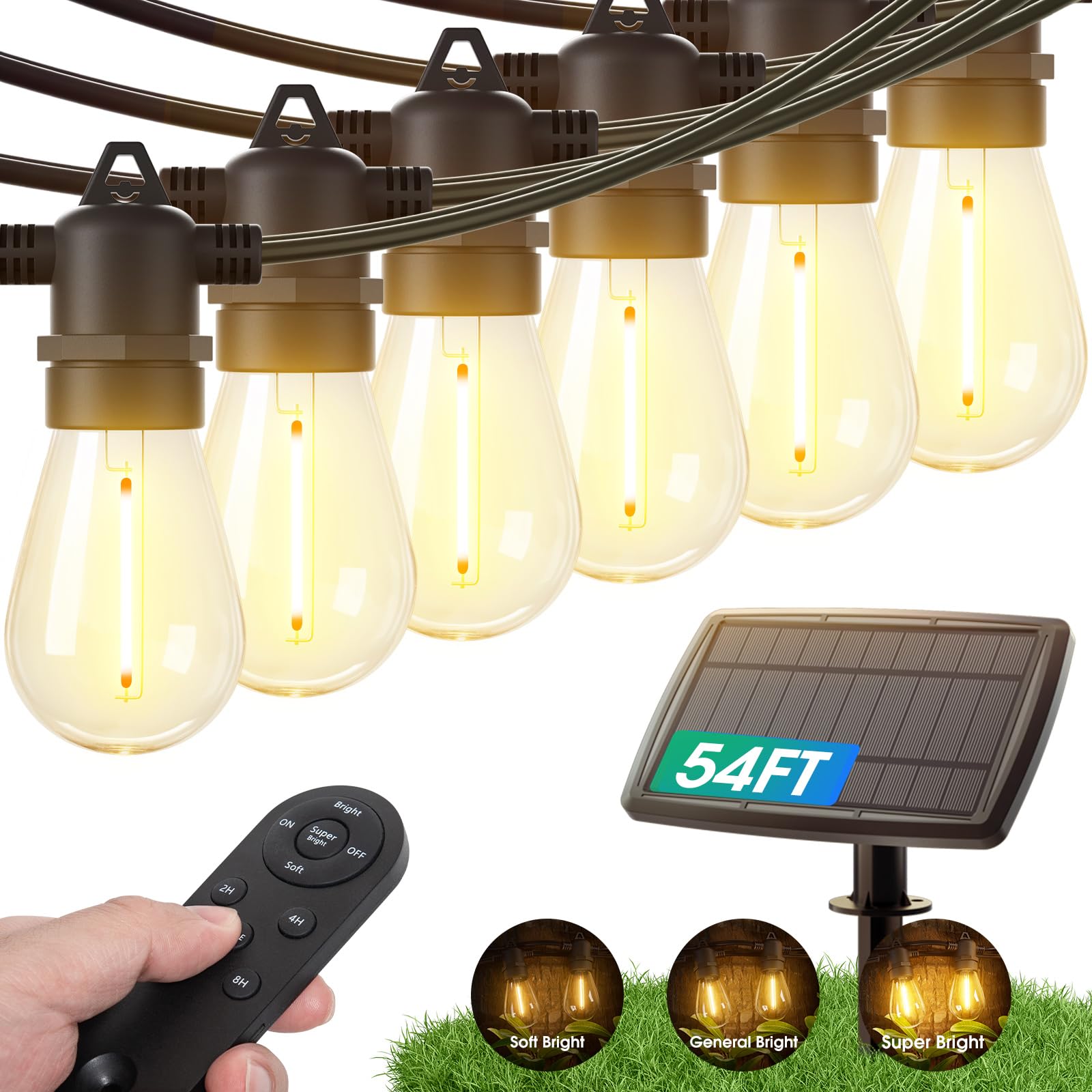 KYY 54(48+6) FT Solar String Lights Outdoor with USB Port Remote