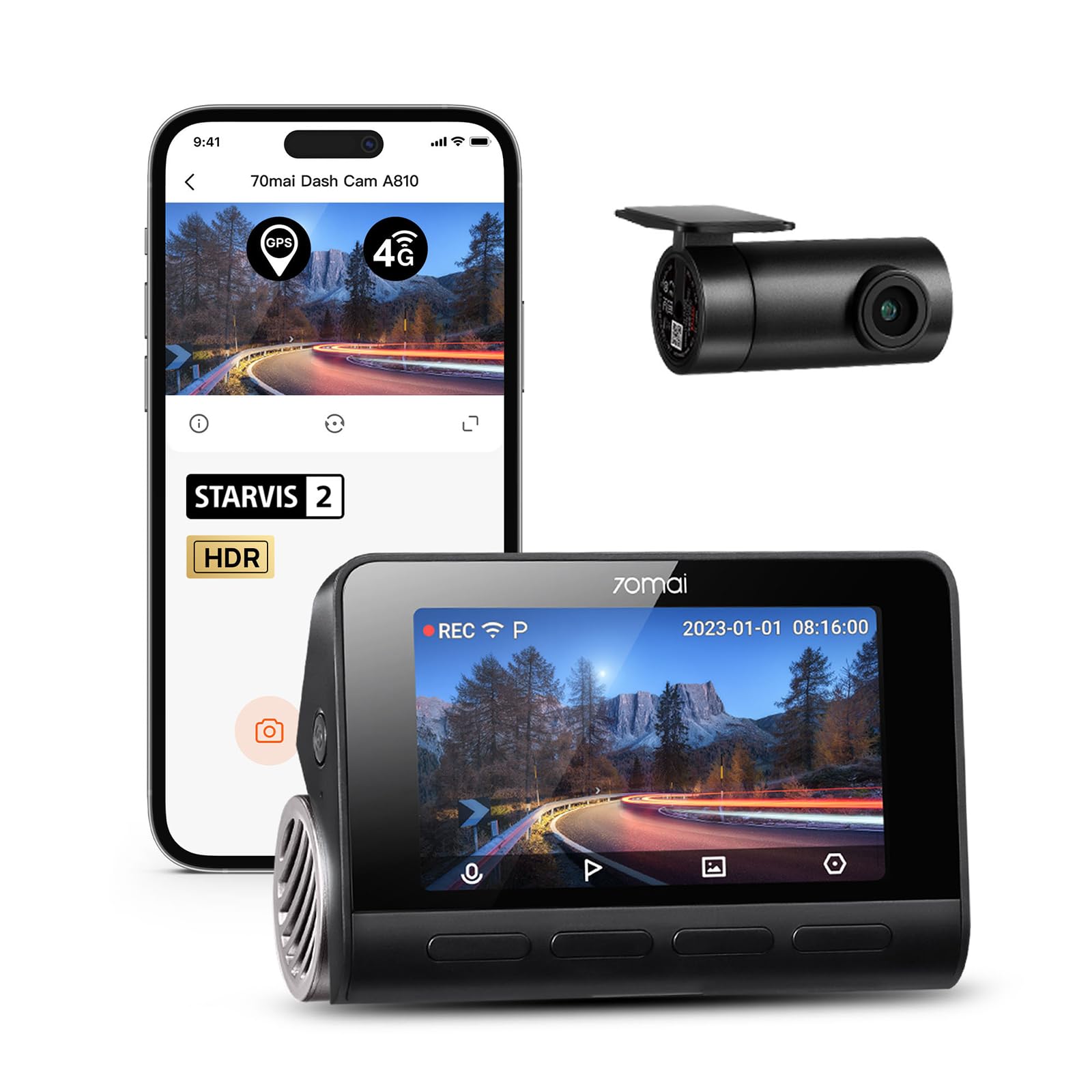 Amazon.com: 70mai A810 4K Dash Cam Front and Rear, Dual Dash