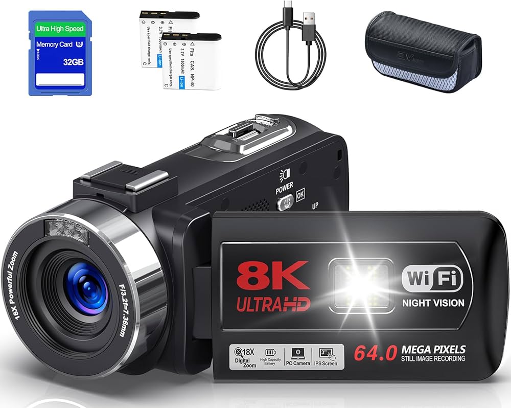 Amazon | ビデオカメラ【8K動画撮影、6400万画素】YouTubeカメラ 32GB