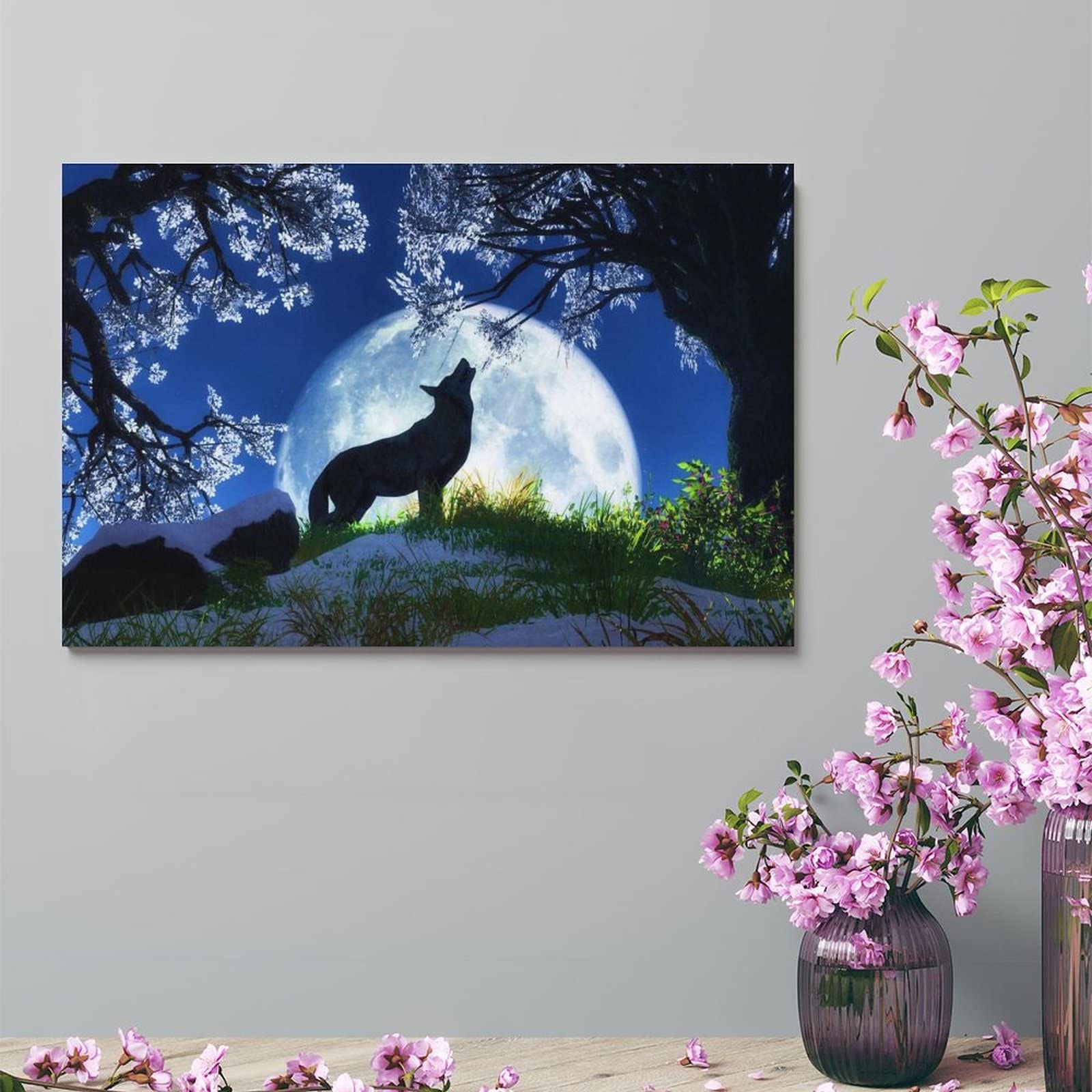 Amazon.co.jp: 絵画 満月の狼の遠吠えインテリア 絵画 動植物の自然