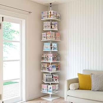 Amazon｜突っ張り 回転式本棚 大容量 全体耐荷重 120kg 省スペース 8