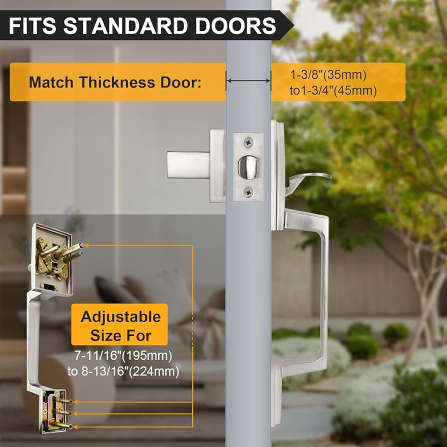 Azdele Front Door Handle Silver Set, Entry Satin Nickel Door