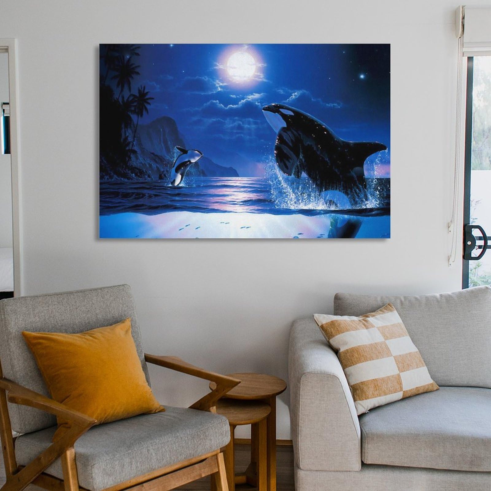 Amazon.co.jp: ラッセン カラフル クジラ シャチ海青空月芸術絵画