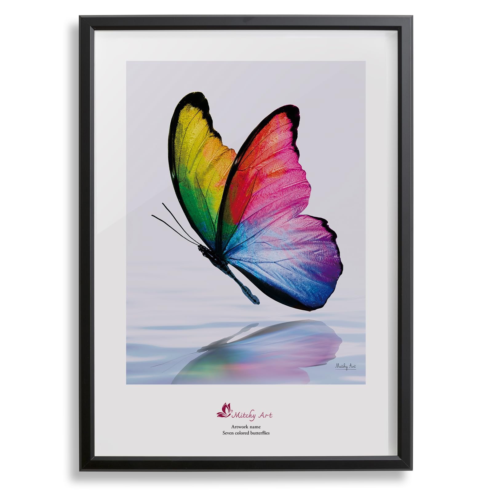 Amazon.co.jp: 絵画「七色の蝶」インテリア 壁掛け アートパネル A3 額