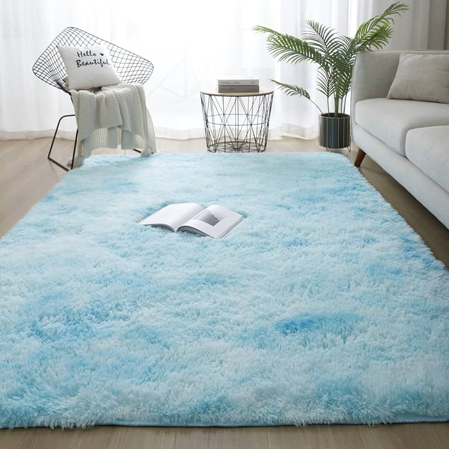 Amazon｜カーペット ライトブルー ラグ ラグマット 防ダニ センター