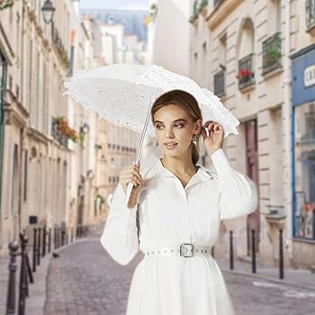 Amazon | 白いレースの傘、 白いレースの日傘 | ティーパーティー用の