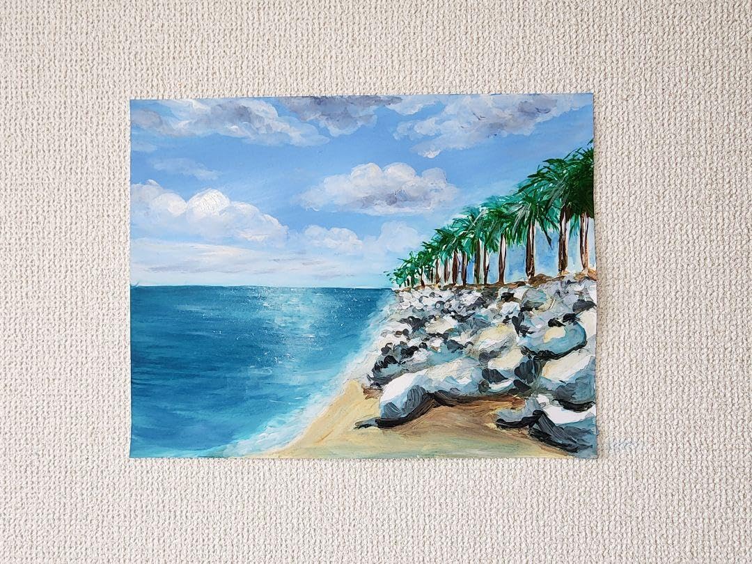 アクリル画 F20 風景画 アクアブルーの海】アクリル画 F20 風景画 絵画
