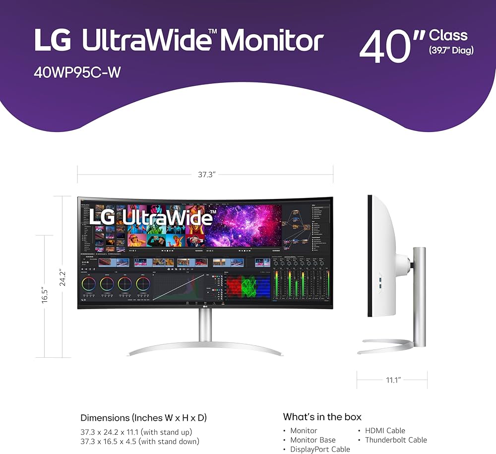 LG 40WP95C-W 40” UltraWide Curved WUHD (5120 x 2160) 5K2K Nano IPS