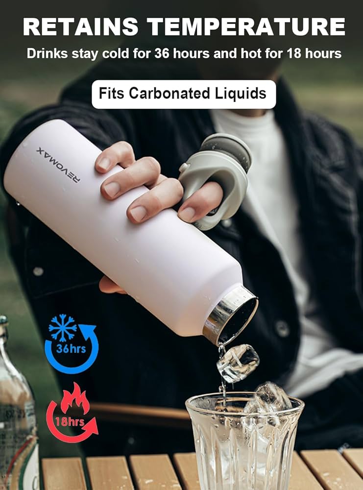 Amazon.com: RevoMax 20oz Insulated Water Bottle, One-Hand Open