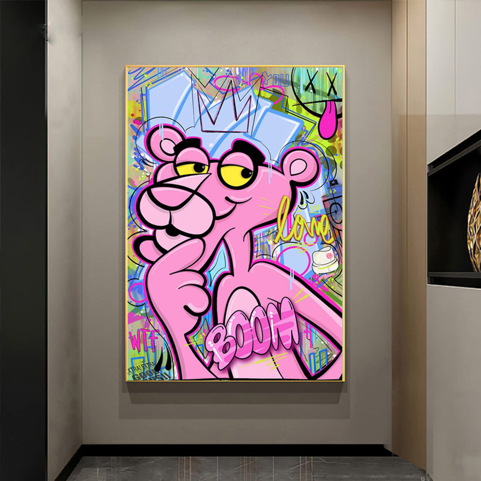 Amazon.co.jp: 抽象的な落書きファッションピンクパンサーキャンバス