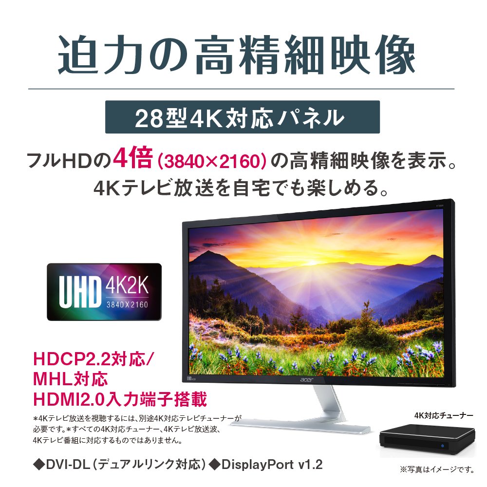Amazon.co.jp: Acer モニター ディスプレイ RT280Kbmjdpx 28インチ/4K