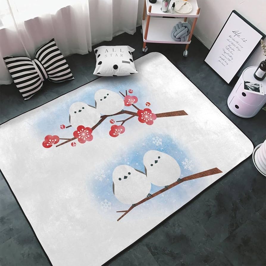 Amazon | シマエナガ かわいい 鳥(1) カーペット 長方形 ラグマット