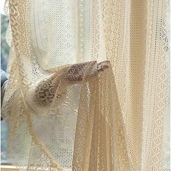 Amazon｜ベージュヴィンテージかぎ針編みレースカーテン、アンティーク