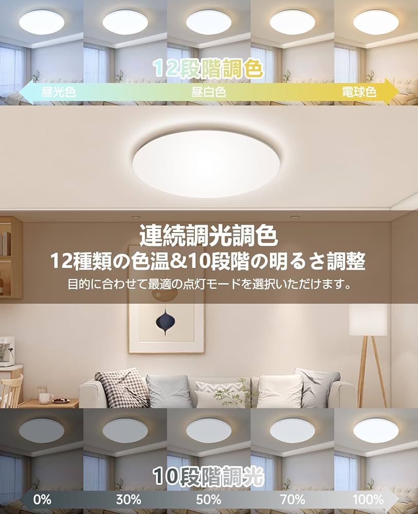Amazon.co.jp : LEDシーリングライト 6-8畳 33W リモコン付き 調光調色